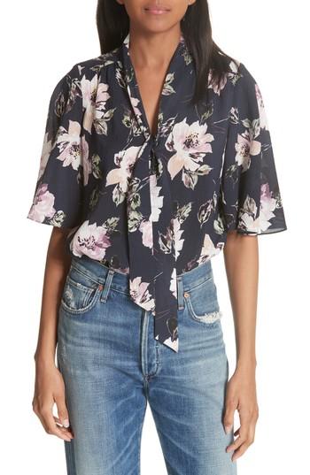 Women's Rebecca Taylor Magnolia Stretch Silk Tie Front Top - Blue