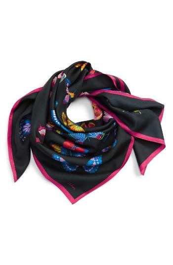 Women's Echo Butterfly Print Silk Square Scarf, Size - Black