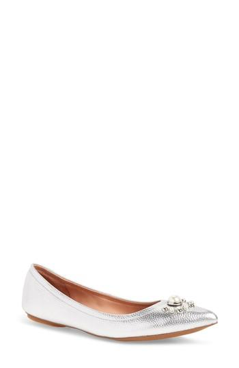 Women's Linea Paolo Nadia Embellished Pointy Toe Flat .5 M - Metallic