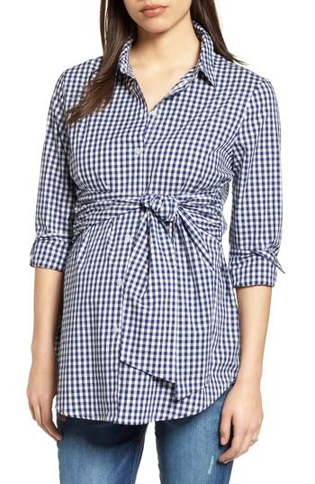 Women's Isabella Oliver Lindsay Check Maternity Shirt - Blue