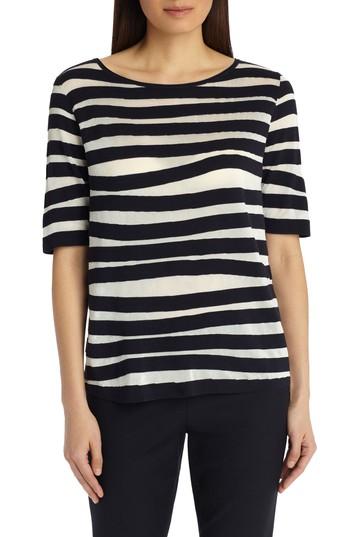 Women's Lafayette 148 New York Intarsia Stripe Tee, Size - Blue