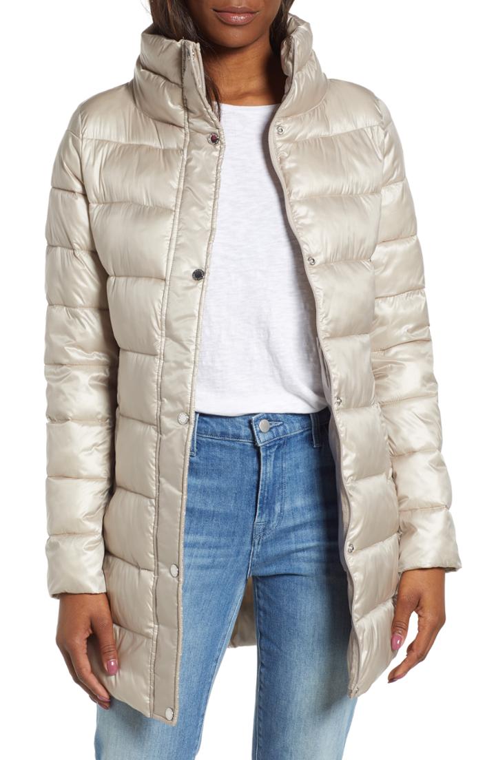 Women's Via Spiga Stand Collar Puffer Jacket - Beige