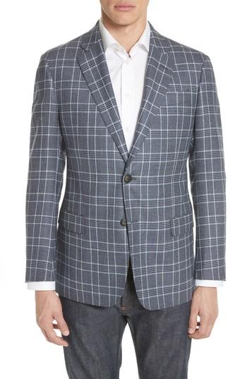 Men's Emporio Armani G Line Trim Fit Plaid Silk & Wool Sport Coat Us / 52 Eur - Blue