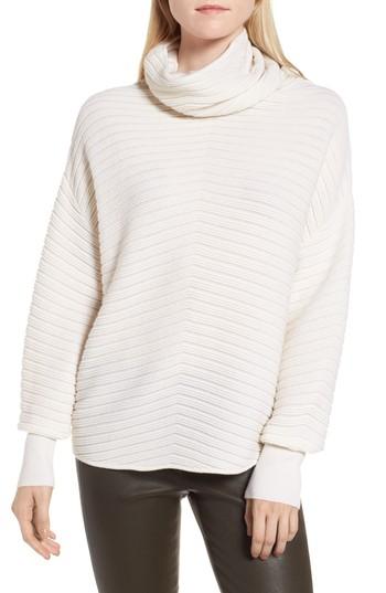 Women's Nordstrom Signature Scrunch Neck Ottoman Knit Cashmere Sweater - Ivory