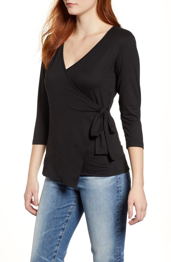 Women's Bobeau Butter Faux Wrap Top - Black