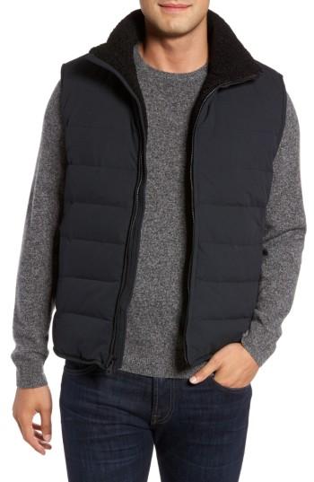 Men's Andrew Marc Quilted Down Vest With Faux Shearling Lining, Size - Black
