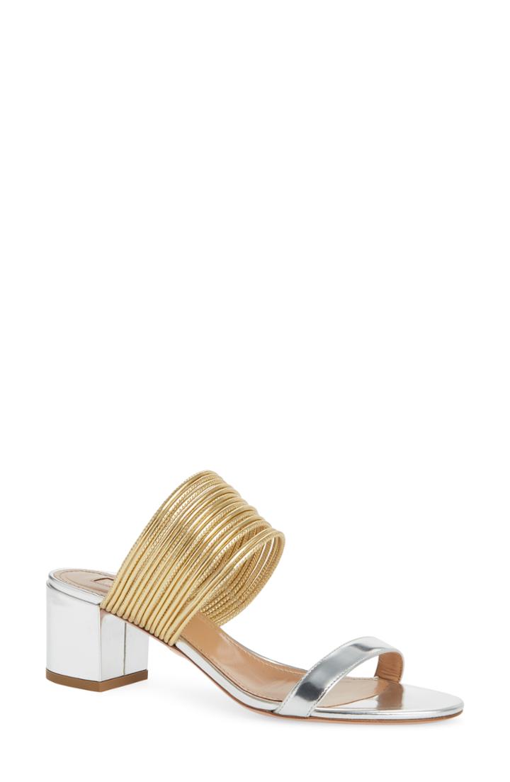 Women's Aquazzura Rendez Vous Slide Sandal Us / 35eu - Metallic