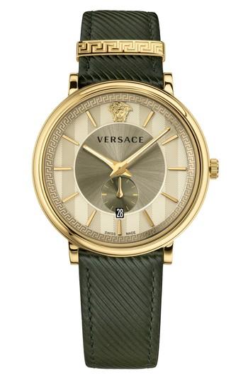 Men's Versace Manifesto Leather Strap Watch, 42mm