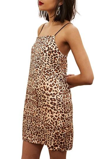 Women's Topshop Leopard Mini Slipdress Us (fits Like 0) - Brown