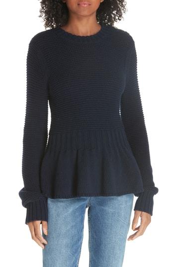 Women's La Vie Rebecca Taylor Mix Stitch Cotton Wool Peplum Sweater - Blue
