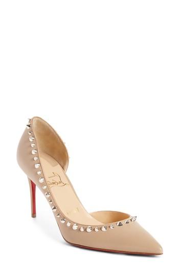 Women's Christian Louboutin Irishell Studded Half D'orsay Pump .5us / 35.5eu - Beige