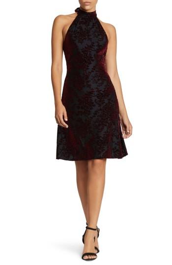 Women's Dress The Population Miranda Velvet Fit & Flare Halter Dress - Burgundy
