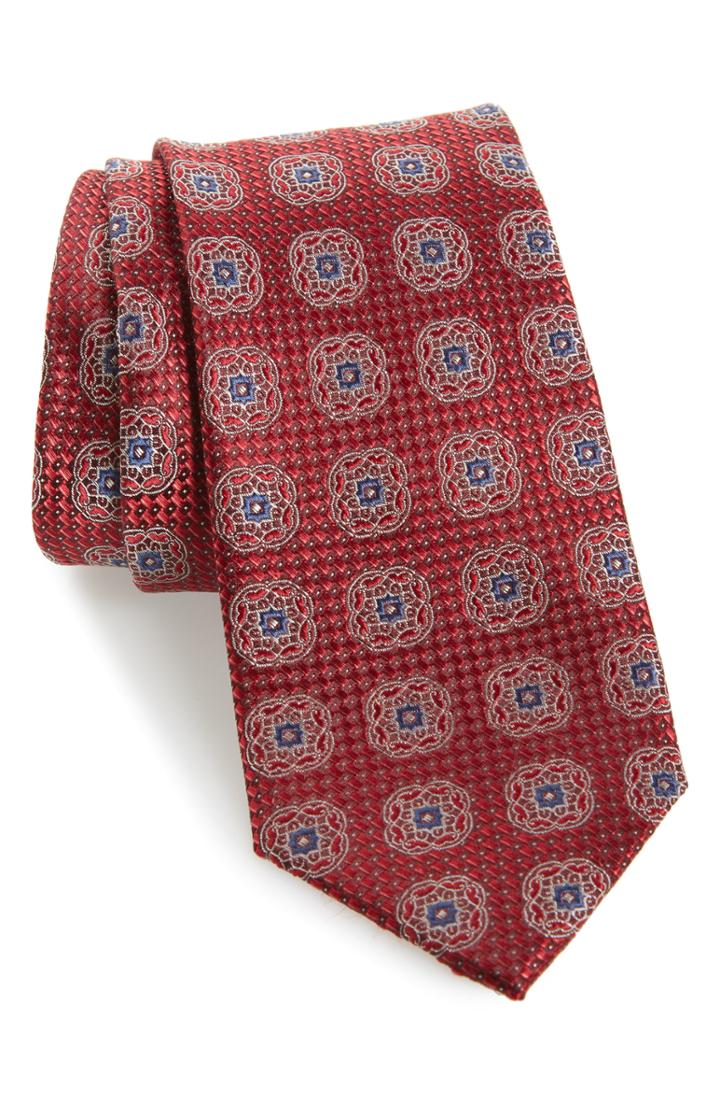 Men's Nordstrom Men's Shop Petra Medallion Silk Tie, Size - Red