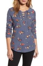 Women's Caslon Lace-up Neck Floral Embroidered Sweatshirt - Grey