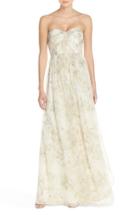 Women's Jenny Yoo 'nyla' Floral Print Convertible Strapless Chiffon Gown - Grey
