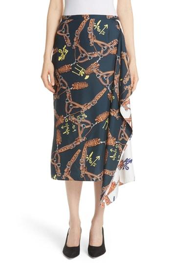 Women's Tibi Renzo Scarf Print Asymmetrical Silk Skirt - Blue