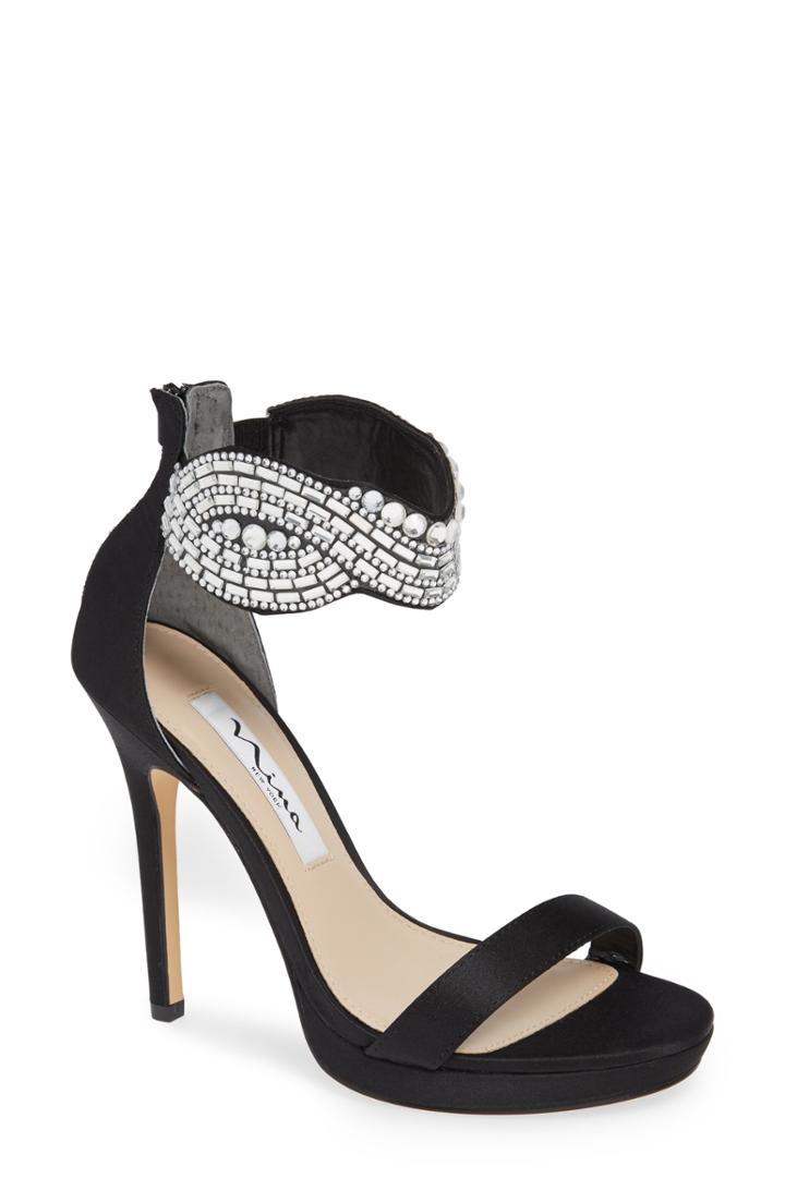 Women's Nina Fayth Jeweled Ankle Cuff Sandal M - Black