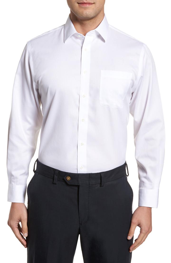 Men's Nordstrom Men's Shop Smartcare(tm) Traditional Fit Stripe Dress Shirt - 32 - White