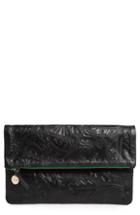 Clare V. Flower Embossed Foldover Leather Clutch -