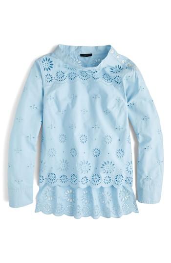 Women's J.crew Rooster Eyelet Cotton Top - Blue