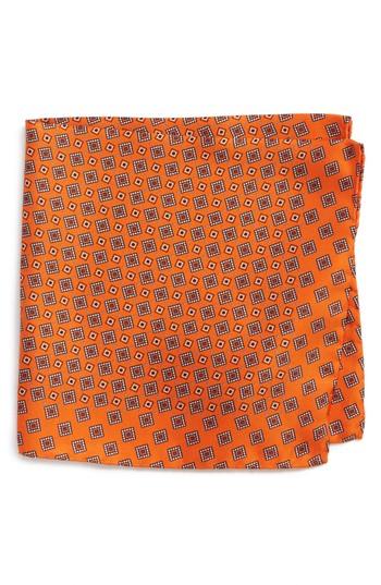 Men's Eton Geometric Silk Pocket Square, Size - Orange