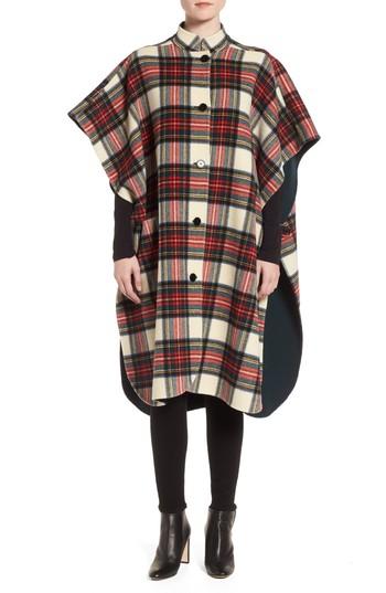 Women's Burberry Reversible Tartan Wool Blend Poncho, Size - White