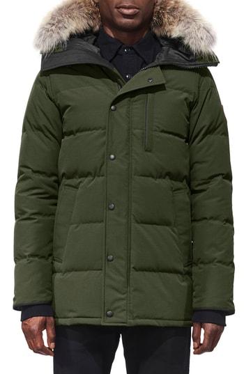 Men's Canada Goose 'carson' Slim Fit Hooded Packable Parka With Genuine Coyote Fur Trim, Size - Green