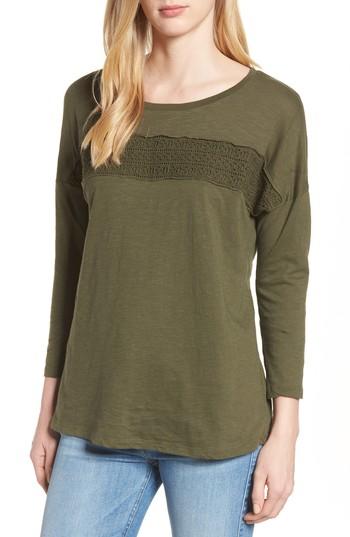 Women's Caslon Eyelet Trim Three-quarter Sleeve Tee, Size - Green