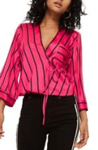 Women's Topshop Stripe Tie Wrap Kimono Top Us (fits Like 0) - Pink