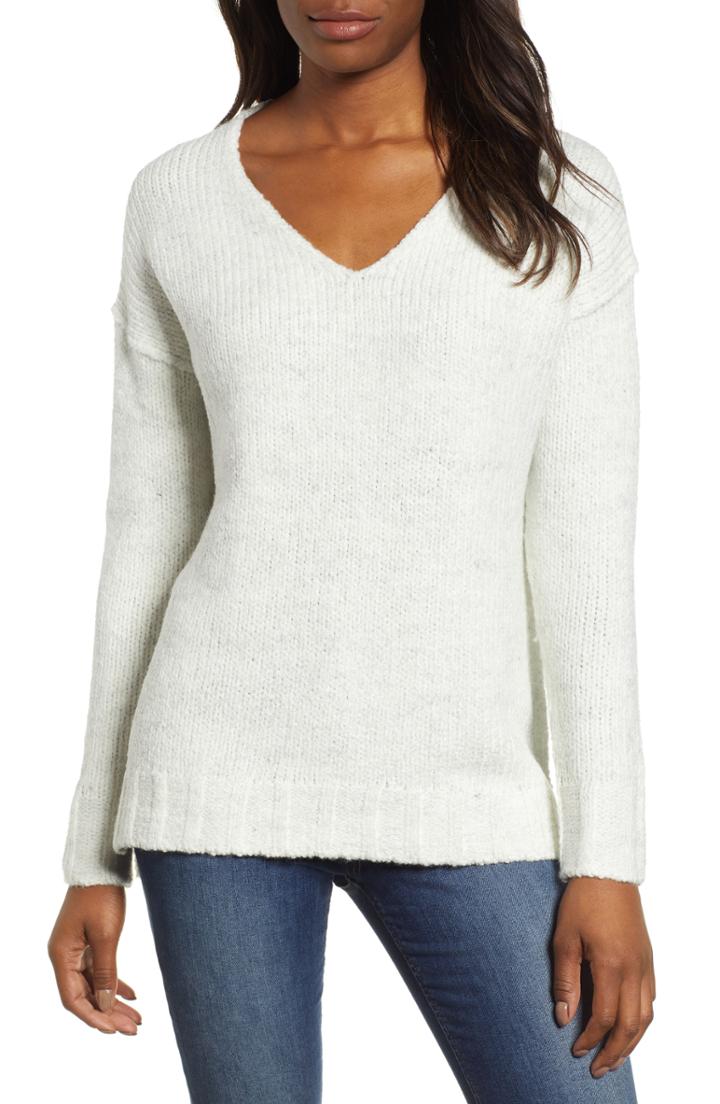 Women's Caslon Chunky V-neck Pullover - White