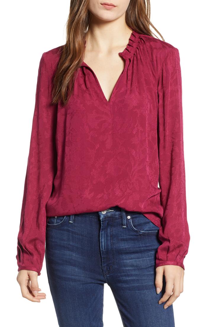 Women's Hinge Floral Jacquard Blouse, Size - Burgundy