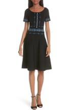 Women's Sandro Embroidered Short Sleeve Fit & Flare Dress Us / 34 Fr - Black