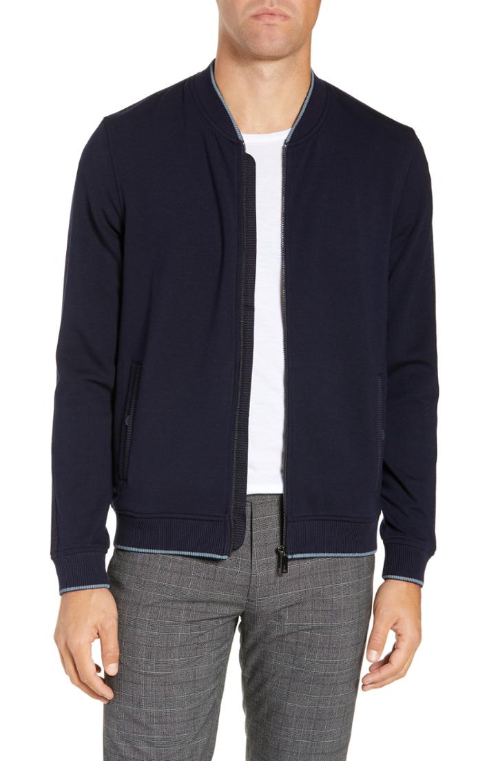 Men's Ted Baker London Tangfaz Trim Fit Bomber Jacket (l) - Blue