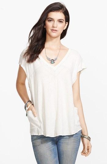 Free People 'at The Seams' Linen Blend Tee Snow