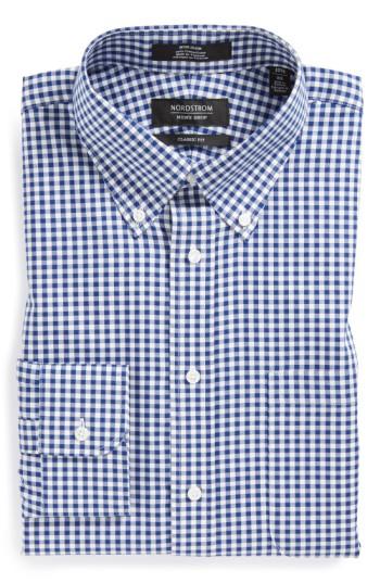 Men's Nordstrom Men's Shop Classic Fit Non-iron Gingham Dress Shirt .5 - 34 - Blue (online Only)