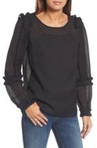 Women's Halogen Ruffle Sleeve Sheer Blouse - Black