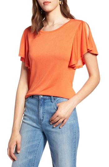 Women's Halogen Slit Sleeve Tee, Size - Orange