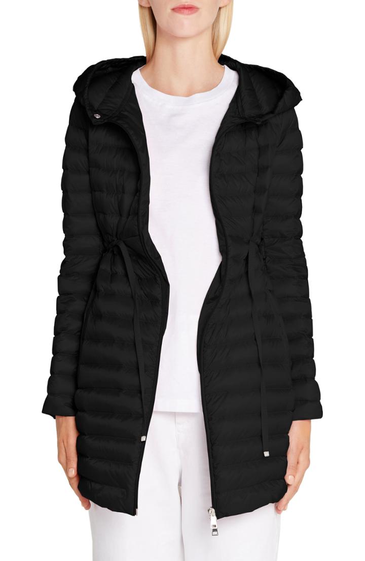 Women's Moncler Barbel Tie Waist Hooded Down Coat - Black