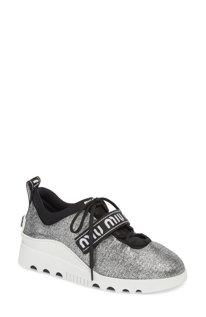 Women's Miu Miu Logo Strap Platform Sneaker .5us / 36.5eu - Metallic