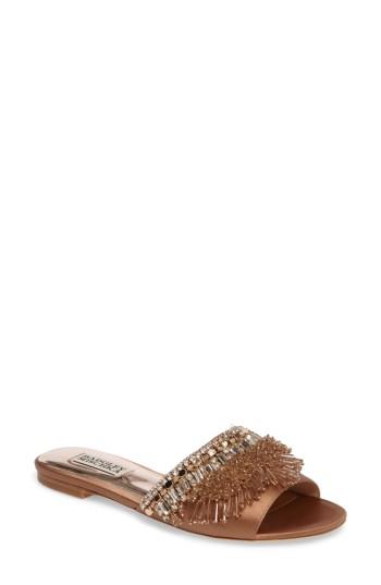 Women's Badgley Mischka Kassandra Embellished Slide Sandal .5 M - Beige
