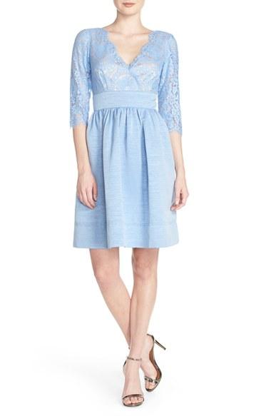 Petite Women's Eliza J Lace & Faille Dress P - Blue