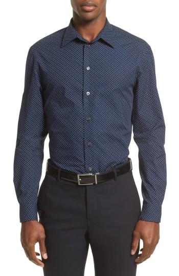 Men's Armani Collezioni Slim Fit Micro Print Sport Shirt - Blue