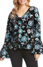 Women's Karen Kane Embroidered Floral Velvet Top - Black