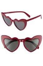 Women's Saint Laurent Loulou 54mm Heart Sunglasses - Red/ Grey