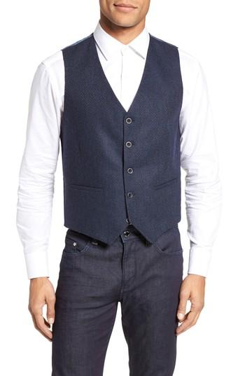 Men's Stone Rose Textured Wool Blend Vest (m) - Blue