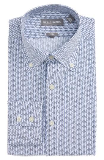 Men's Michael Bastian Trim Fit Paper Clip Print Dress Shirt .5 R - Blue