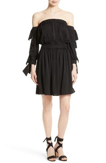 Women's Milly Jillian Stretch Silk Off The Shoulder Dress, Size - Black