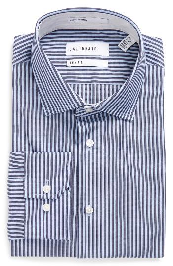 Men's Calibrate Trim Fit Stripe Dress Shirt .5 32/33 - Blue