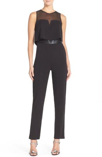 Women's Adelyn Rae Popover Mixed Media Jumpsuit - Black