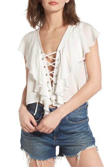 Women's Show Me Your Mumu Lace-up Blouse - White